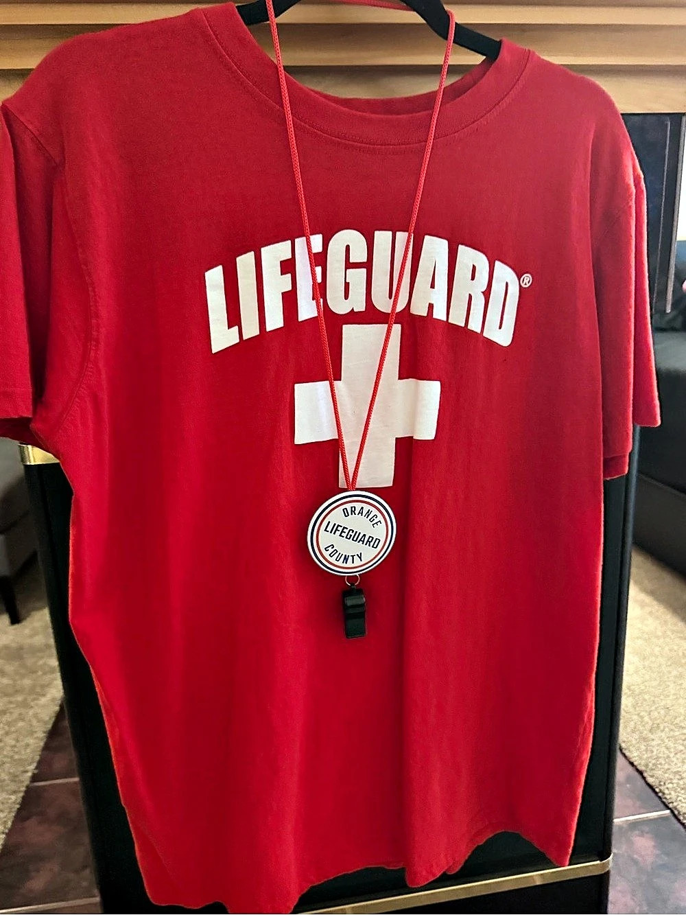Lifeguard Graphic Tee with accessories in Red & White Size Large Like New
